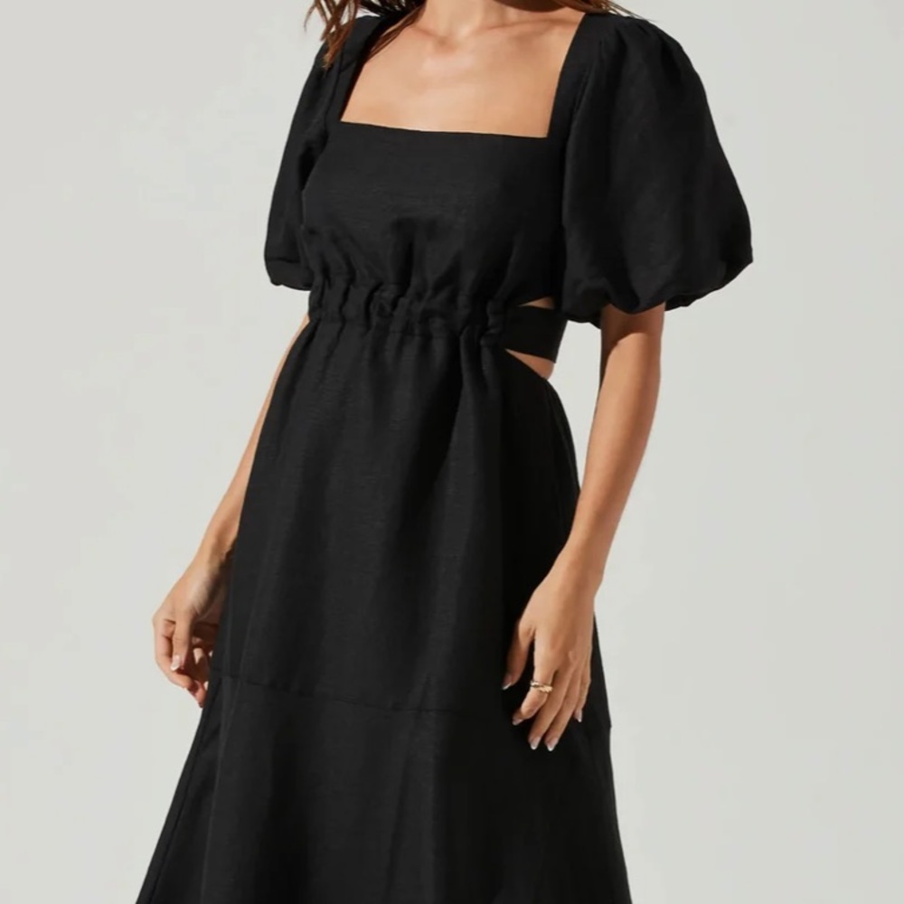 Astr Black Midi Dress with Puff Sleeves
